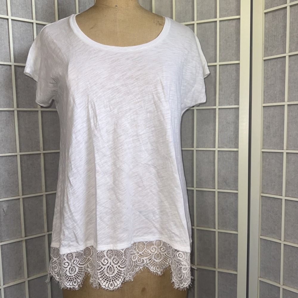 Y2K Abercrombie & Fitch Sheer Lace Floral Trim White Cottagecore Top Size Small